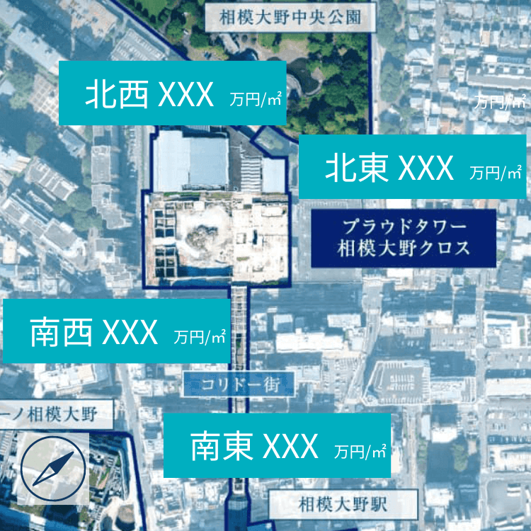 プラウドタワー相模大野クロスの方角別平米単価
